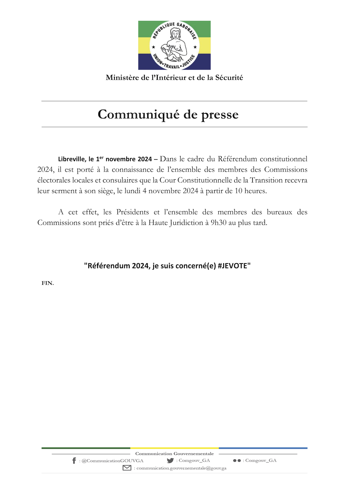 PRESTATION DE SERMENT DES MEMBRES DES COMMISSIONS ÉLECTORALES POUR LE RÉFÉRENDUM CONSTITUTIONNEL 2024
