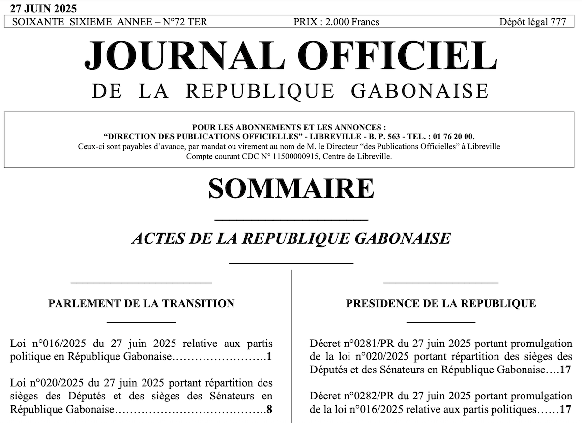 TEXTES OFFICIELS RELATIFS AUX PARTIS POLITIQUES ET À LA RÉPARTITION DES SIÈGES PARLEMENTAIRES