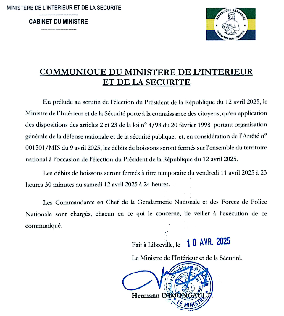COMMUNIQUE DU MINISTERE DE L&rsquo;INTERIEUR ET DE LA SECURITE
