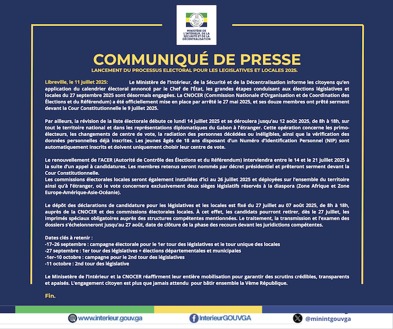 Lancement officiel du processus électoral pour les élections du 27 septembre 2025