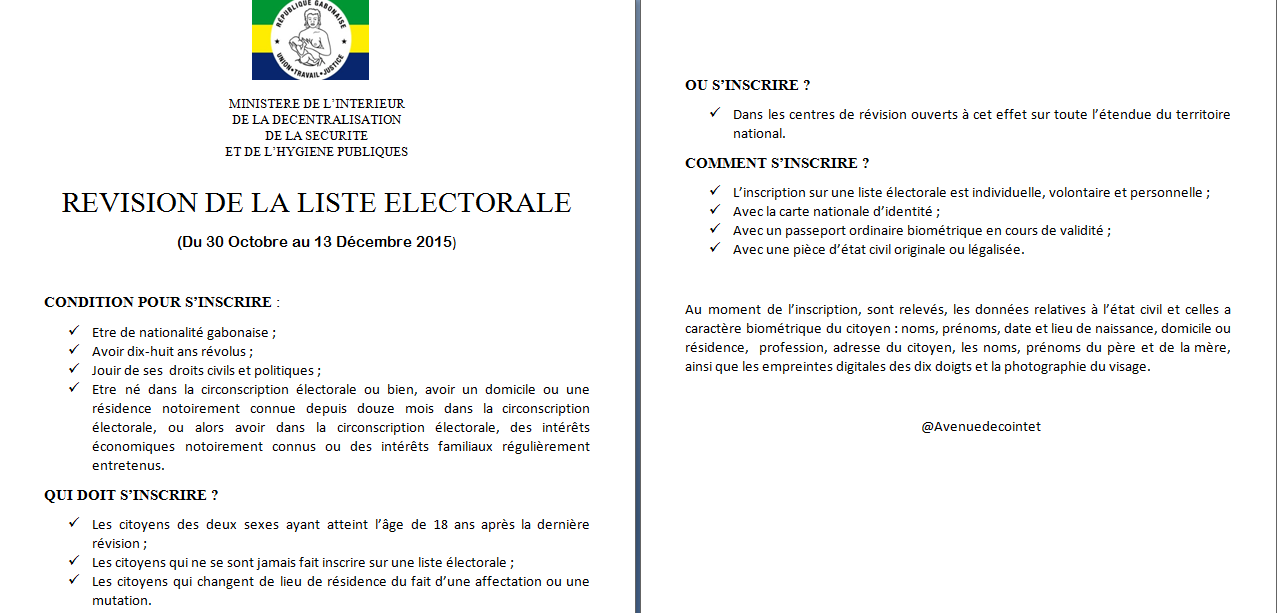 RÉVISION DE LA LISTE ÉLECTORALE 2015