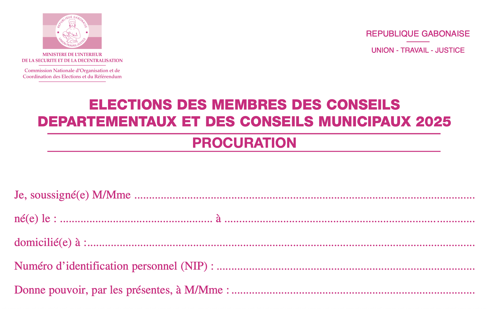 FORMULAIRE DE PROCURATION POUR LA MODIFICATION DU BAT DU BULLETIN DE VOTE – ÉLECTIONS LOCALES 2025