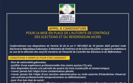 APPEL A CANDIDATURE POUR LA MISE EN PLACE DE L’AUTORITE DE CONTROLE DES ELECTIONS ET DU REFERENDUM (ACER)